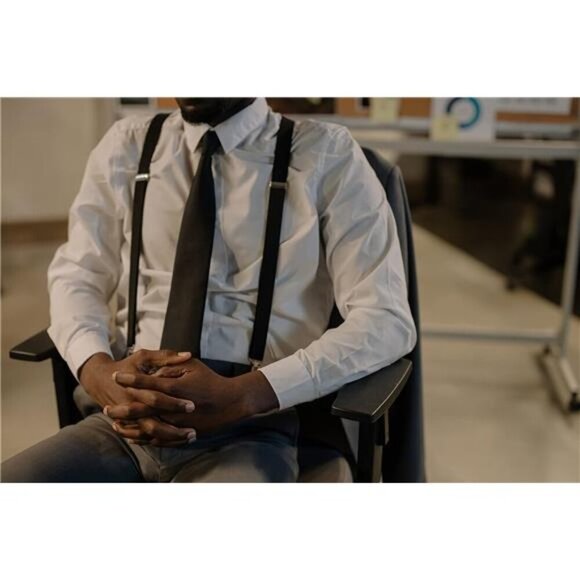 Men's 4 Clips X-Back Solid Suspenders Pre Tied Bow Tie Set Elastic Adjustable - Picture 5 of 7